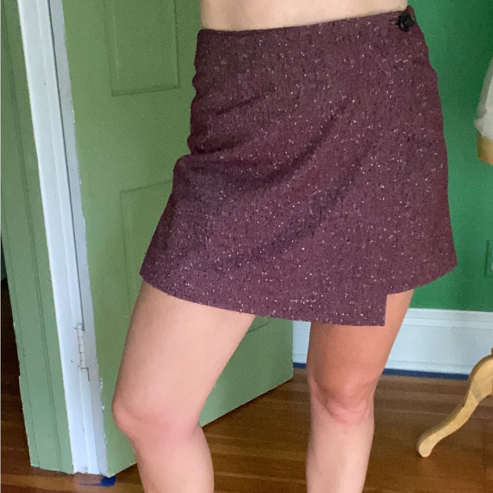 Max & Co MaxMara Maroon Tweed Mini wrap Skirt wool blend